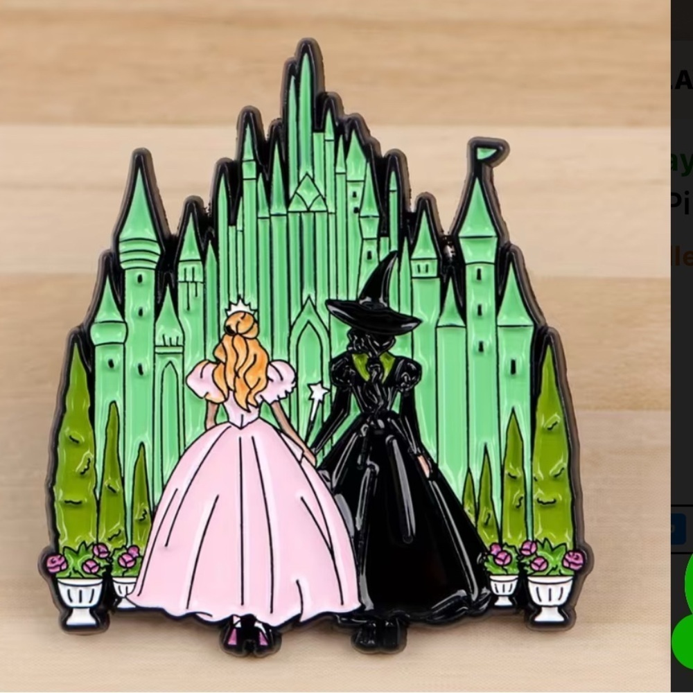 Wicked themed Enamel Pin with Green Castle - Picture 3 of 4